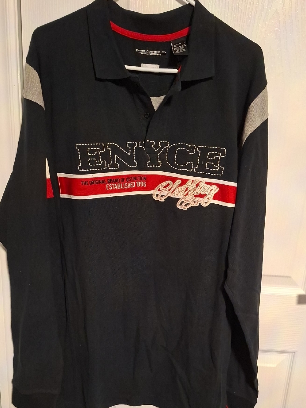 Enyce‎ Black Long-Sleeve Polo with Red & White Chest Stripe
